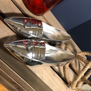 Silver pointy toe loafer. Nine West.